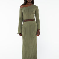 Santorini Knit Maxi Skirt Green