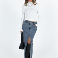 Barbara Split Midi Skirt Faded Denim