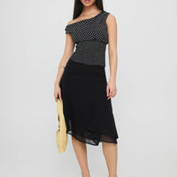 Evanescence Asymmetrical Midi Skirt Black