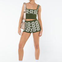 Elewa Geo Knit Shorts Sage / White