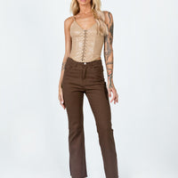 Aalia Wide Leg Denim Jeans Brown