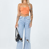 Maple Flare Jeans Knee Rips Light Wash Denim