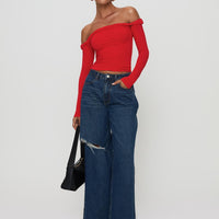 Naylor Rip Mid Rise Wide Leg Jeans Dark Blue Wash