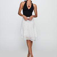 Evanescence Asymmetrical Midi Skirt White / Polka Dot
