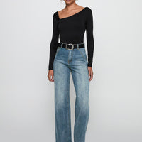 Sacramento High Rise Straight Leg Jeans Mid Blue Denim