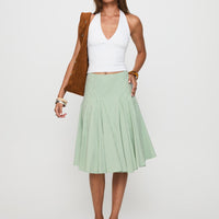 Evangaleine Pleat Midi Skirt Green / White