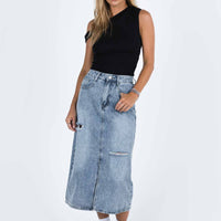 Belsie Midi Skirt Light Wash Denim