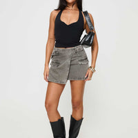 Bambas Wrap Denim Mini Skirt Washed Green