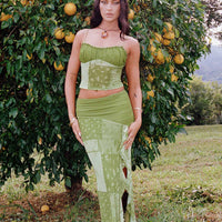 Sharifa Patchwork Maxi Skirt Green