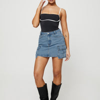Maberley Denim Mini Skirt Mid Wash