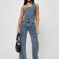 Brunell Asymmetrical Waistband Jeans Mid Wash