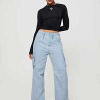 Paige Mid Rise Cargo Jean Light Wash