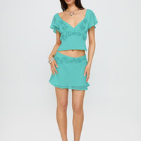 Pappilion Asymmetrical Mini Skirt Aqua