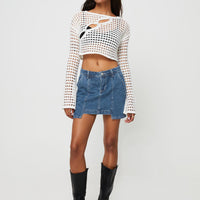 Trevina Denim Mini Skirt Mid Wash