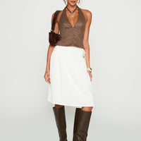 Snowflakes Tie Side Midi Skirt White