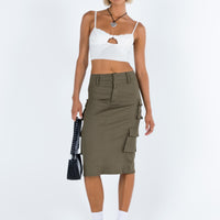 Alida Cargo Midi Skirt Olive Green