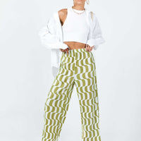 Taina Pleated Wide Leg Pants Green Multi