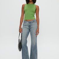 Slow Ride Mid Rise Bootleg Belted Jeans Light Blue