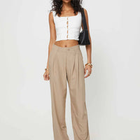 Caley Asymmetric Waistband Pants Beige