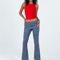 Loweana Low Rise Jacquard Flare Jean Blue Denim