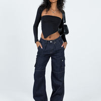 Paige Mid Rise Baggy Cargo Jeans Dark Wash
