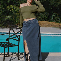 Batkins Maxi Skirt Dark Wash Denim Curve