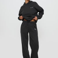 Princess Polly Wide Leg Track Pant Bubble Script Charcoal