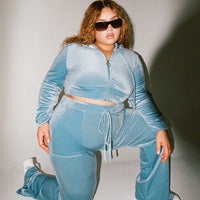 Velour Track Pant Blue Curve