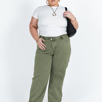 Holly Asymmetric Straight Leg Jean Green Denim Curve