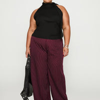 Lorenne Mid Rise Pant Burgundy Pinstripe Curve