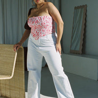 Cece Hammer Wide Leg Knee Rip Jeans White Denim Curve