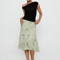 Lewish Low Rise Midi Skirt Green Floral