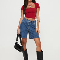 Mika Carpenter Denim Shorts Mid Wash Petite