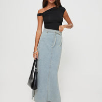 Brandee Tie Front Denim Maxi Skirt Light Wash