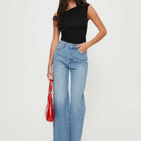 Henesey High Rise Straight Leg Jeans Mid Blue Wash