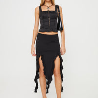 Peachey Asymmetric Ruffle Midi Skirt Black