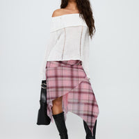 Anali Asymmetrical Midi Skirt Pink / Multi Check