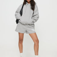 Princess Polly Track Shorts Puff Text Grey