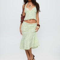 Aspyn Embroidered Midi Skirt Sage Green