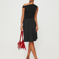 Dereveko Pleated Midi Skirt Black Pinstripe