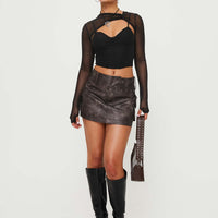 Domenic Faux Leather Mini Skirt Washed Black Petite