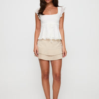 Last Night Ruffle Mini Skirt Beige
