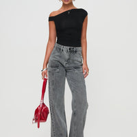 Chad High Rise Flared Cargo Jeans Washed Grey