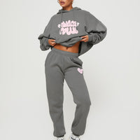 Princess Polly Track Pants Bubble Text Charcoal / Light Pink
