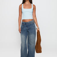 Paltrow Mid Rise Wide Leg Cargo Jeans Mid Blue Wash Petite