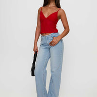 Hawke Frayed Mid Rise Straight Leg Jeans Mid Blue