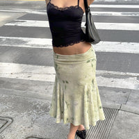 Lewish Low Rise Midi Skirt Green Floral