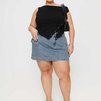 Zakai Cargo Denim Mini Skirt Light Blue Denim Curve