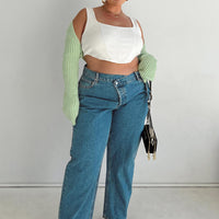 Holly Asymmetric Straight Leg Jean Mid Wash Denim Curve