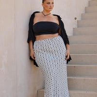 Mercer Linen Blend Maxi Skirt Black / White Curve